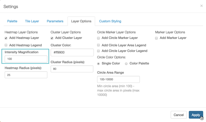 setting intensity magnification on heatmap layer