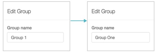 In Edit Group window modal, changing Group name from 'Group 1' to 'Group One'
