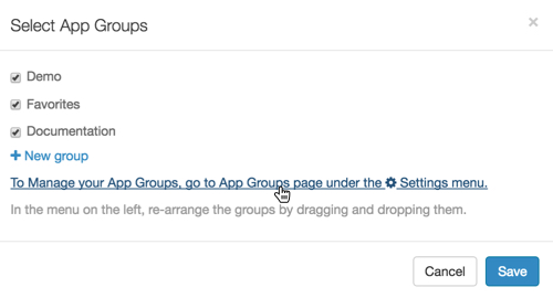 Navigating to App Group Management Interface from Select App Groups Modal