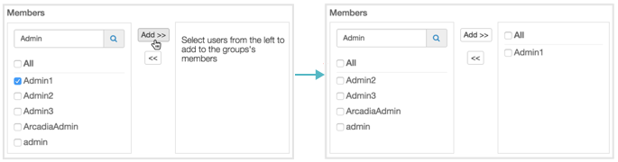 Using Search to Assign Users to a Group, in New Group and Edit Group Modals