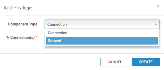 Selecting Dataset Privileges in Adding Privileges Modal