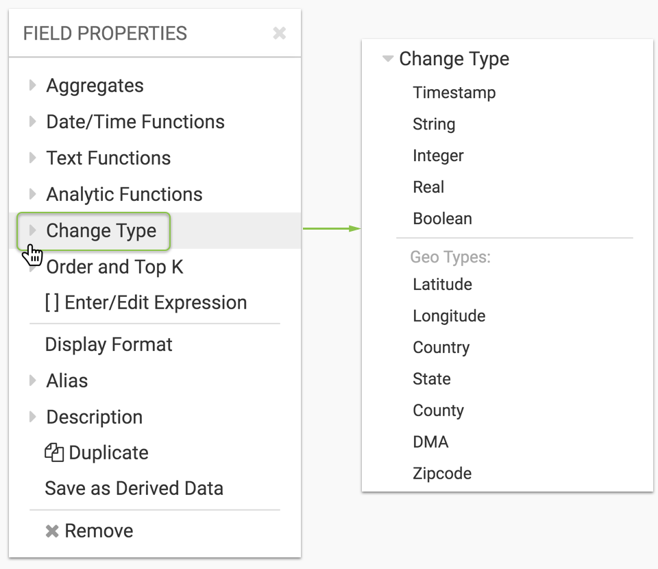 change type options when on shelf