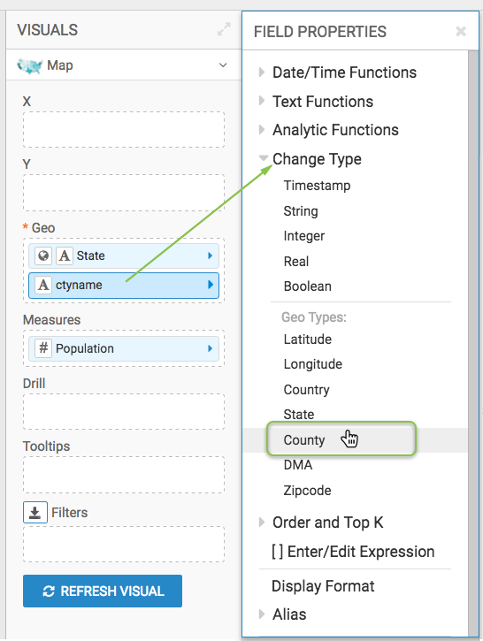 assigning geo type to field in visual