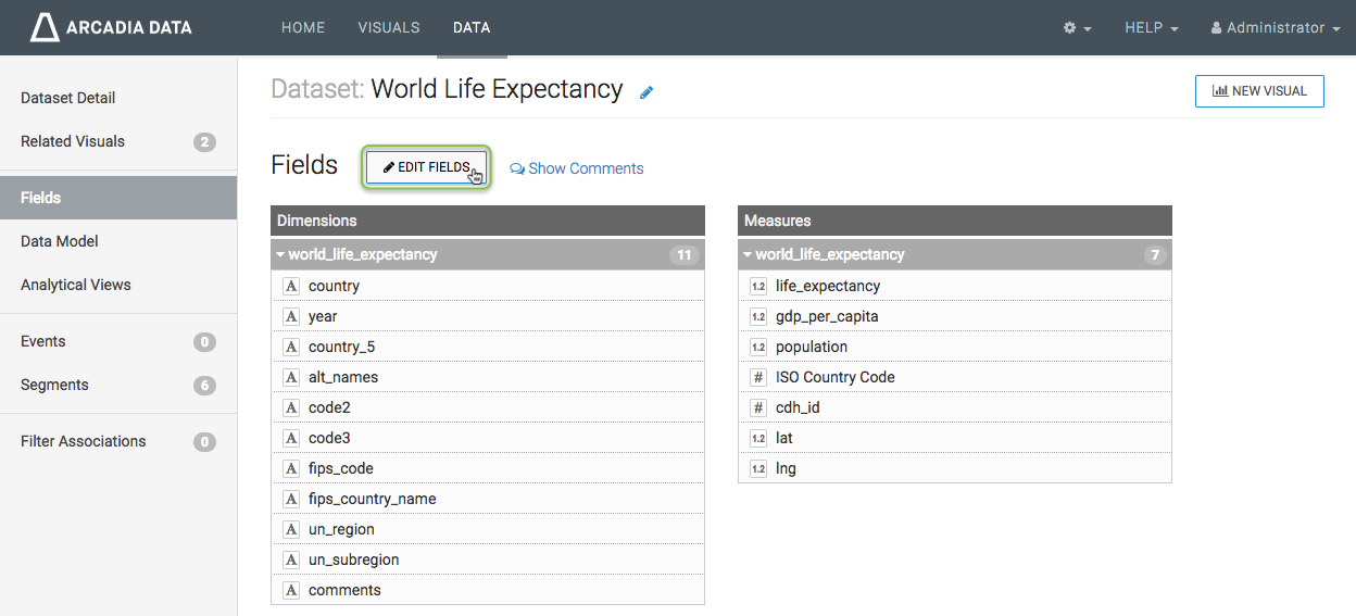 Editing Fields of Dataset 'World Life Expectancy'