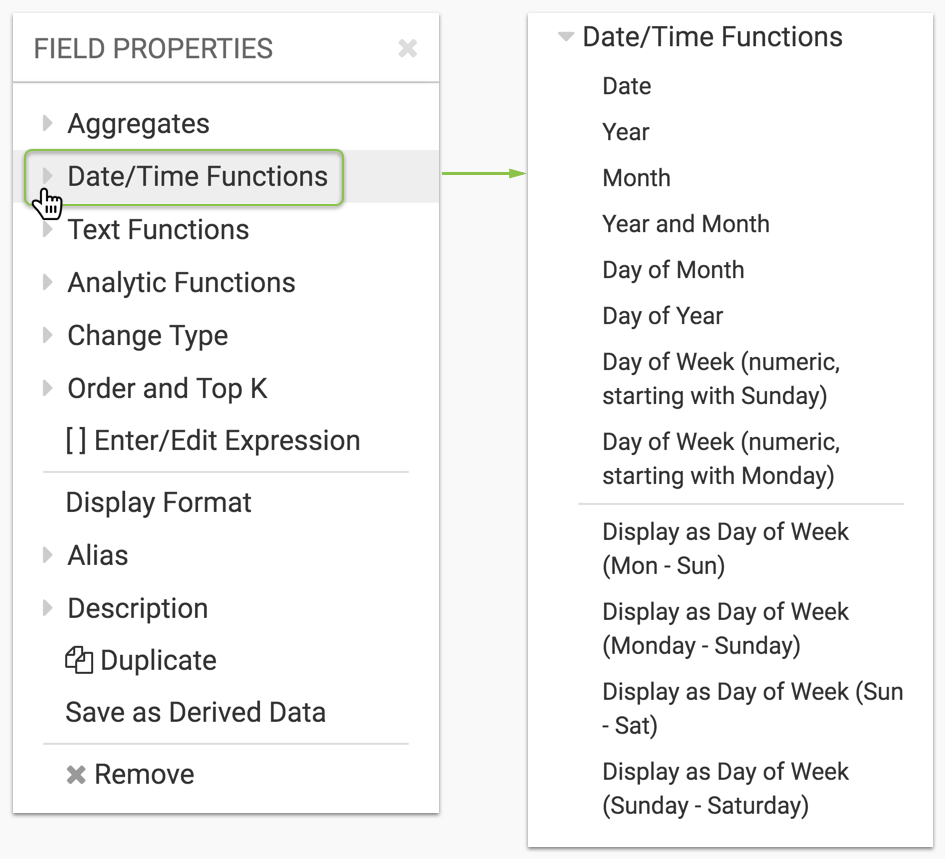 date/time options when on shelf