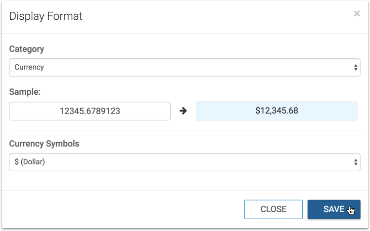 display format in Currency mode