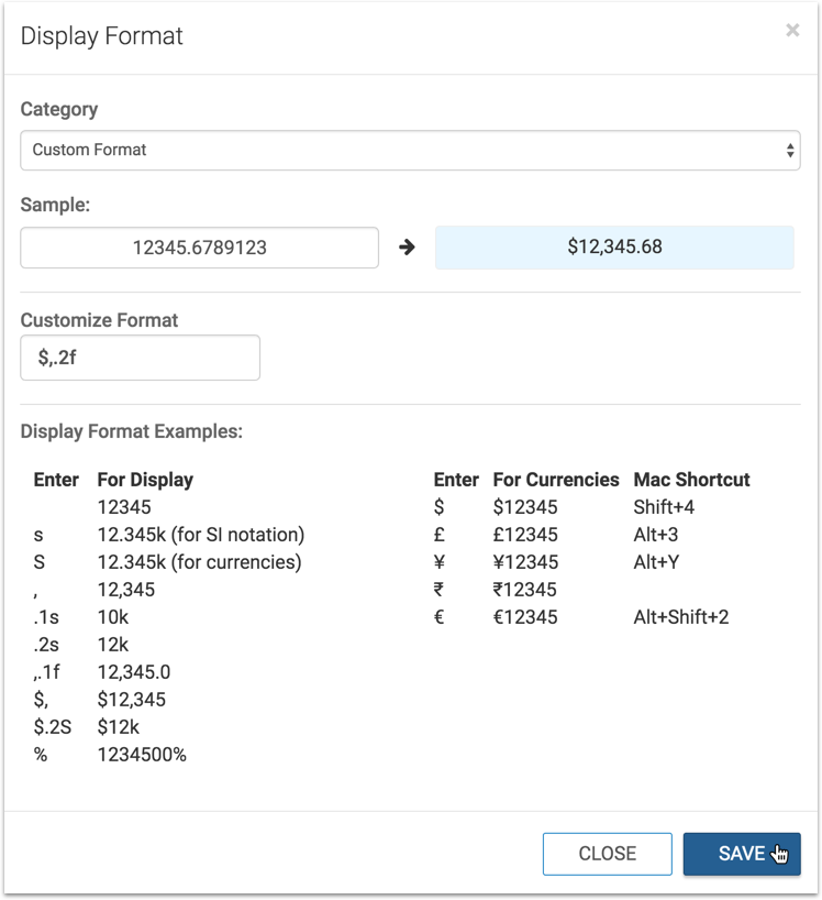 display format in Custom mode