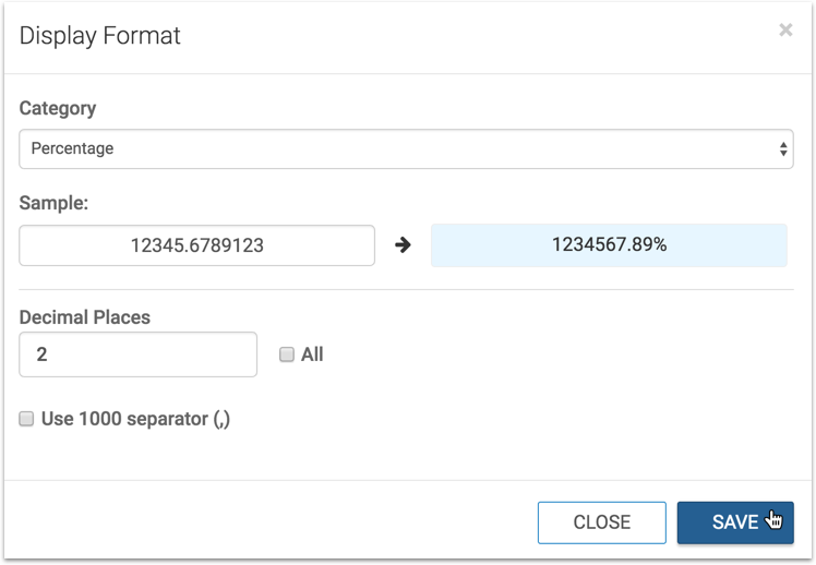 display format in Percentage mode