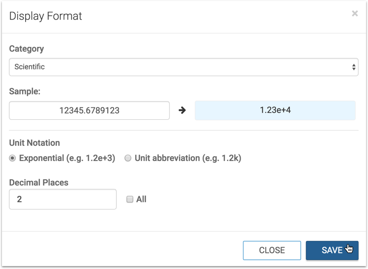 display format in Percentage mode