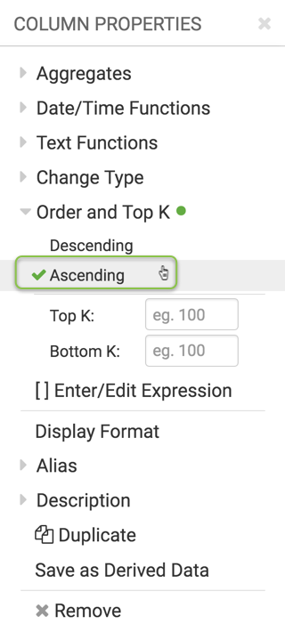 changing the order to ascending