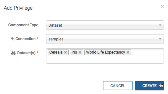 Selecting Datasets for Dataset Privileges