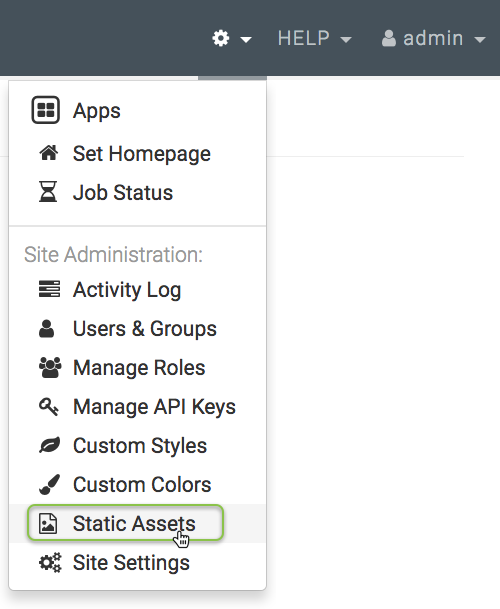 Choosing Static Assets from the Administration menu