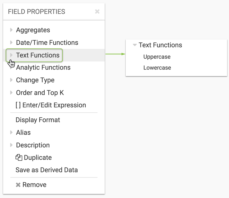 text function options when on shelf