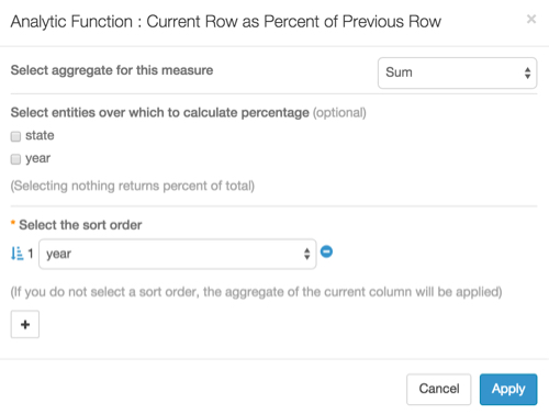Analytic Function: Current Row as Percent of Previous Row Interface