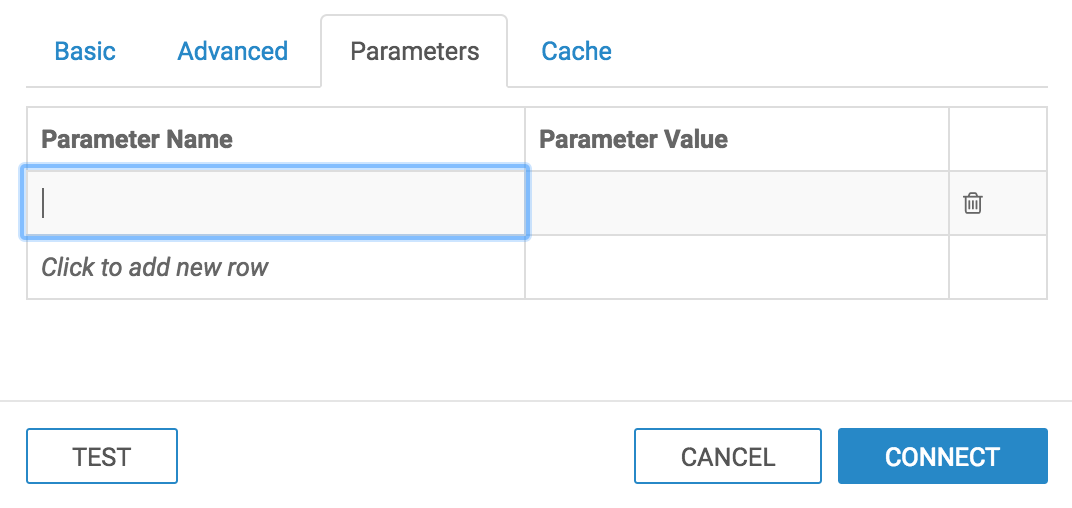 Parameter tabs, specifying parameter name/value