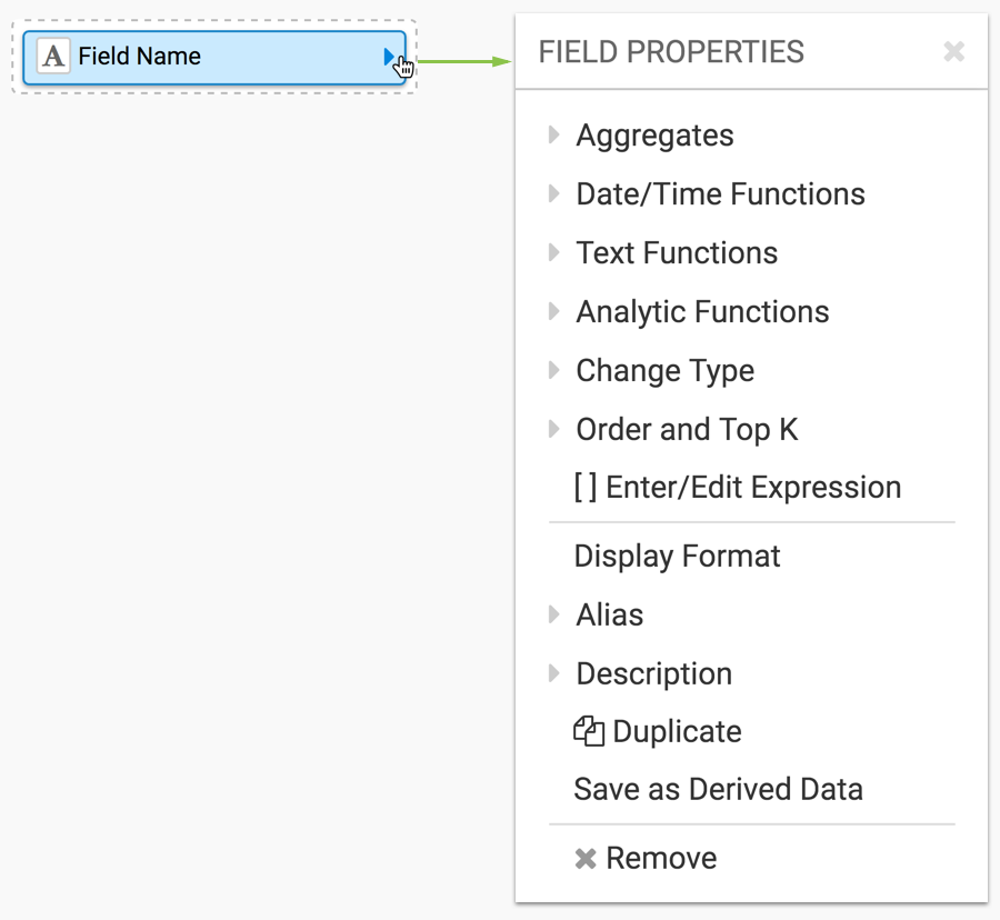 fields properties menu