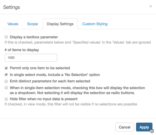 Configuring Display Settings for the Optional Dimension