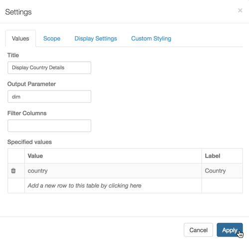 Configuring Values Settings for the Optional Dimension