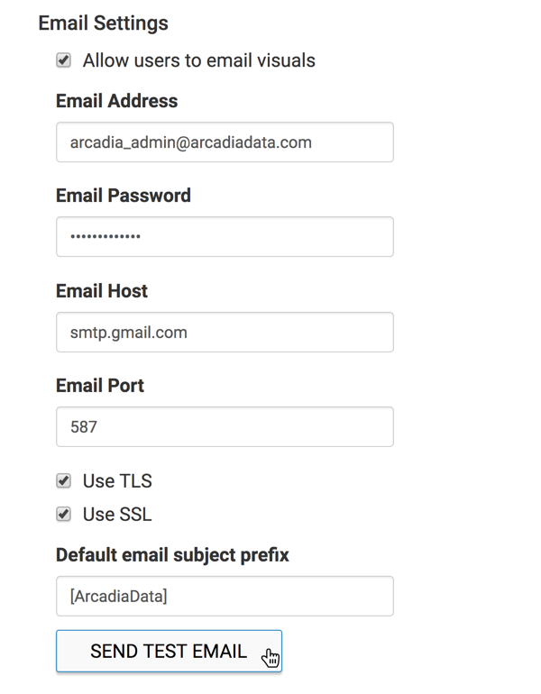 Email settings, including test email