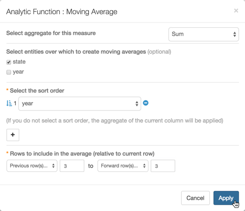 analytic function moving average menu