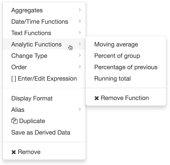 analytic functions menu