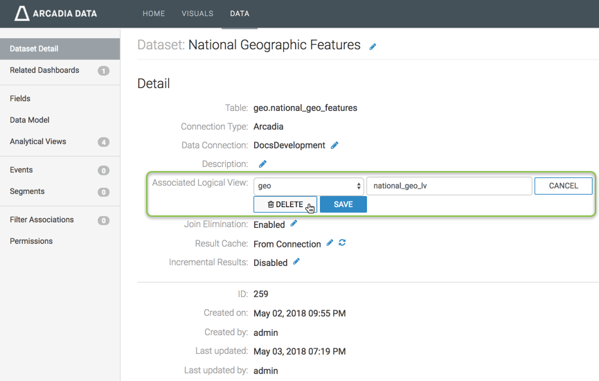 removing associated logical view