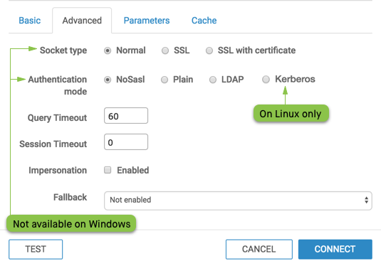 advanced connection options