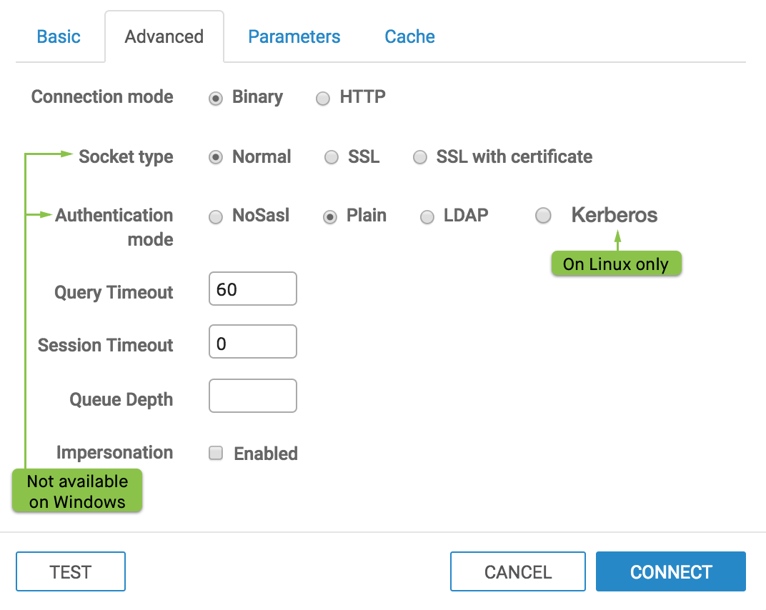 Advanced connection options