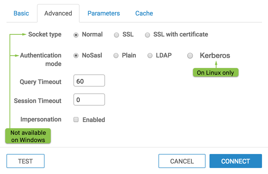 advanced connection options