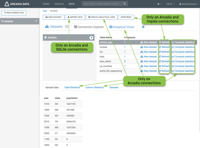 exploring table data in connection explorer