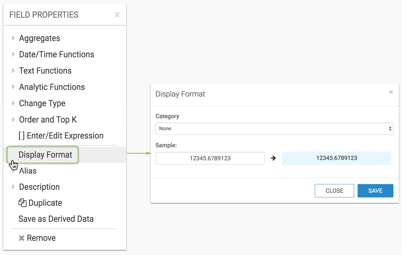 display format options when on shelf