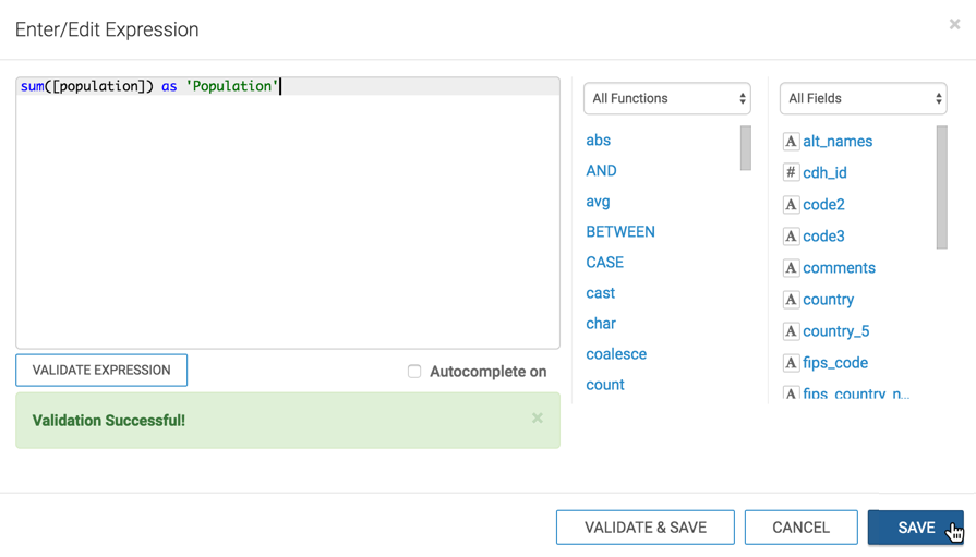 entering, validating, and saving a simple alias expression