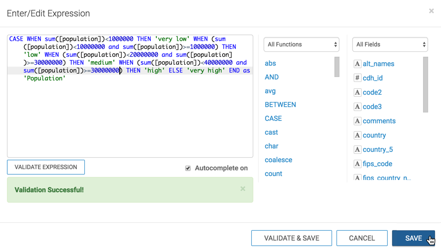 entering, validating, and saving a case expression