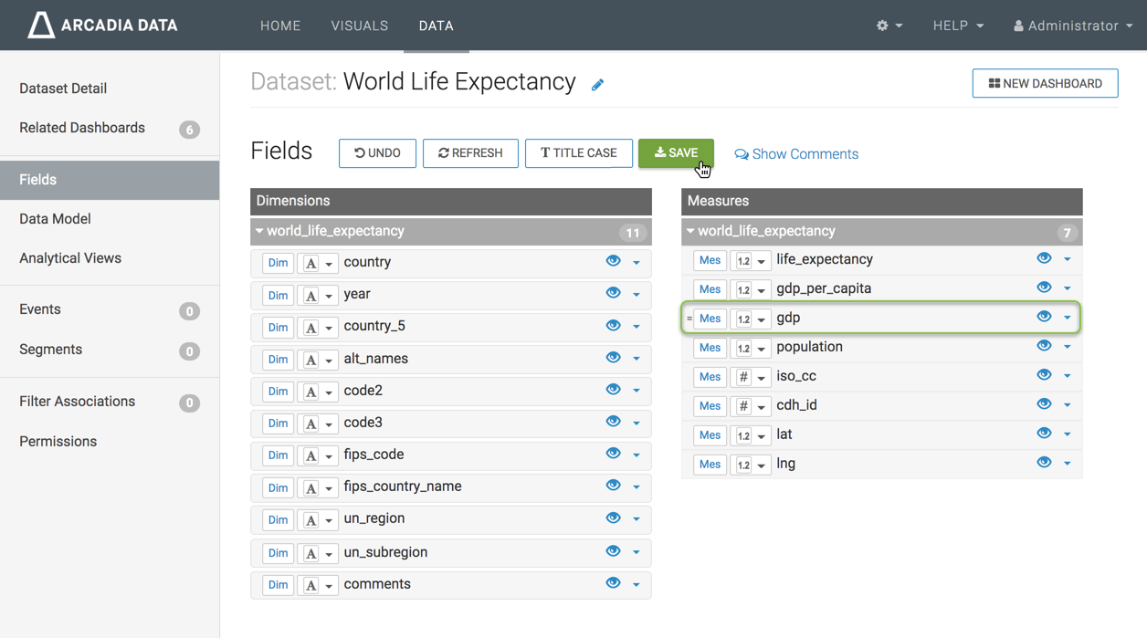 Saving changes to field definition