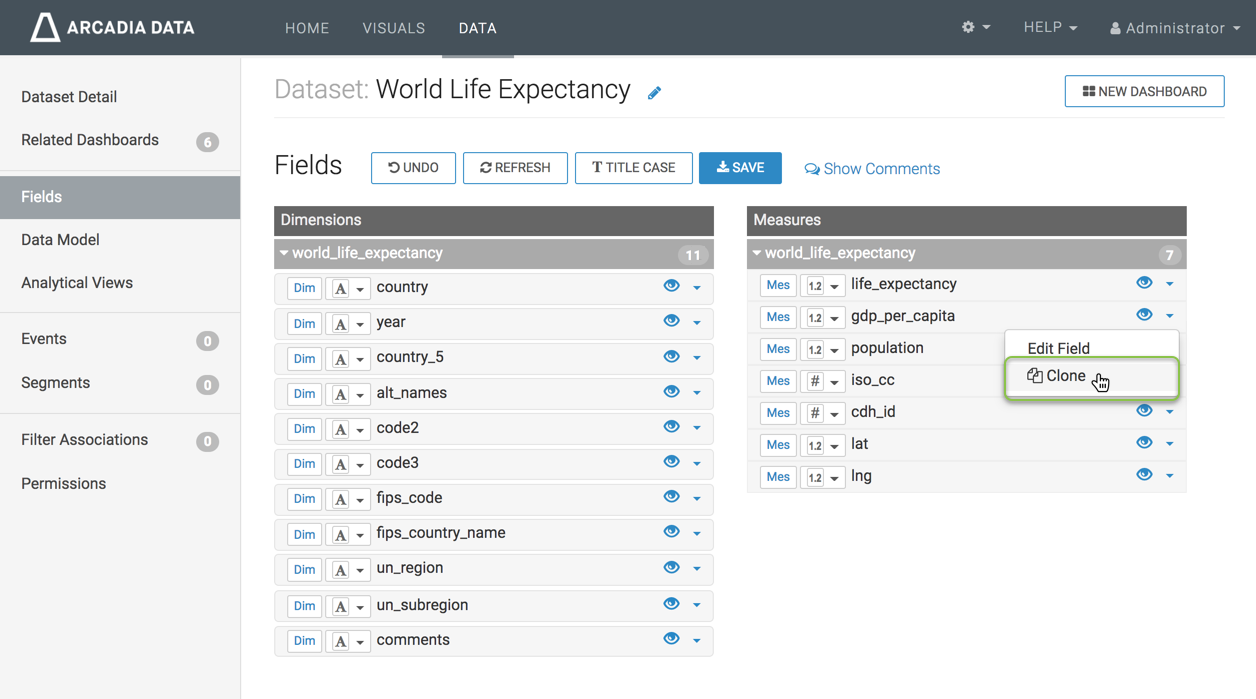 Cloning a field of a dataset