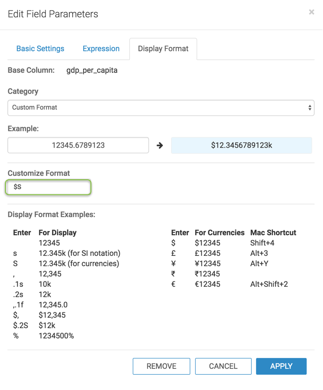 entering customize format