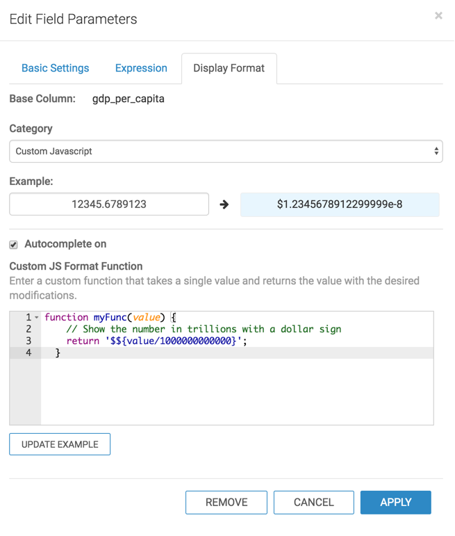 entering js format