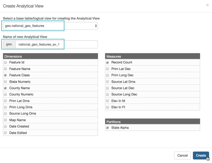 Create Analytical View Modal Window; creating AV over LV