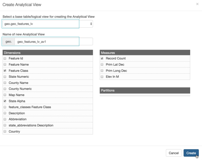 Create Analytical View Modal Window; creating AV over LV