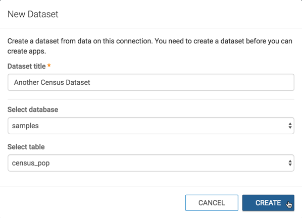 new dataset modal window with extended interface