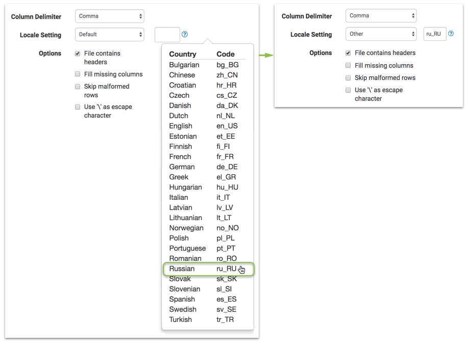 Selecting Russian as Other Locale