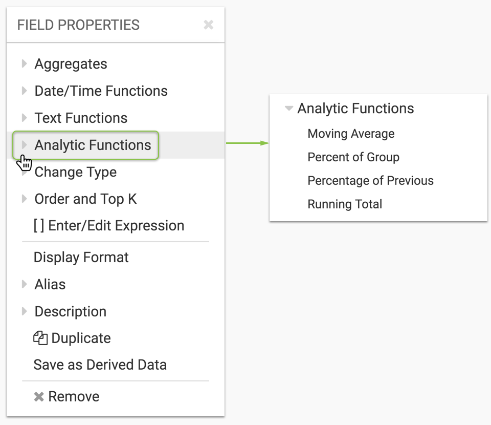 analytic function options when on shelf