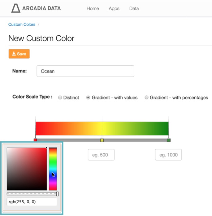viewing the color selection widget