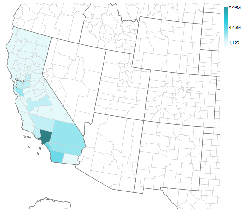 County Population Map Regions, California