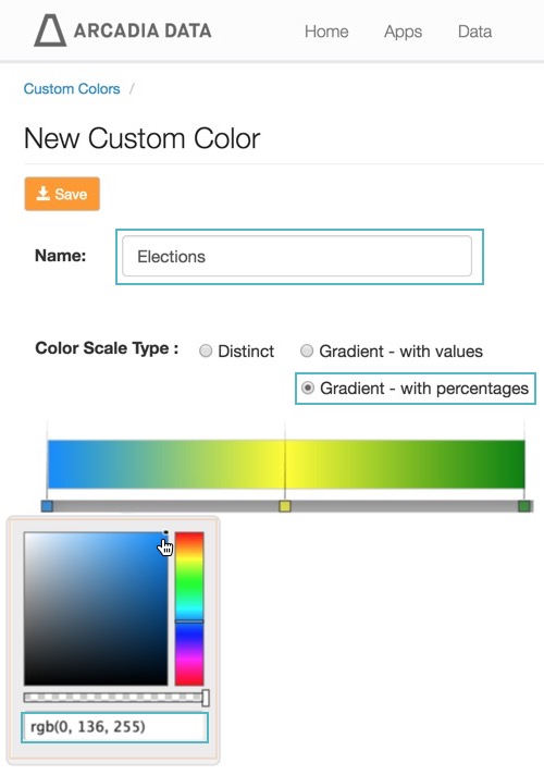 configuring the new color on the left of the color gradient