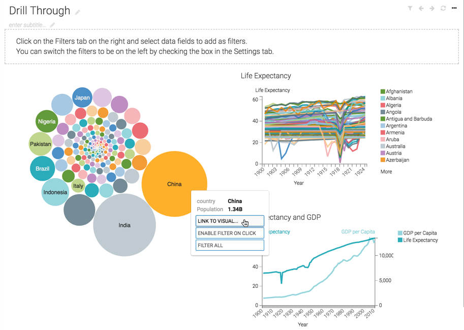 Enabling a link to another visual or dashboard