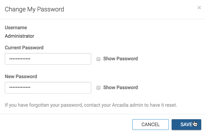 Changing own password modal