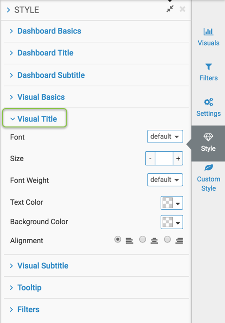Styling titles of visuals in a dashboard