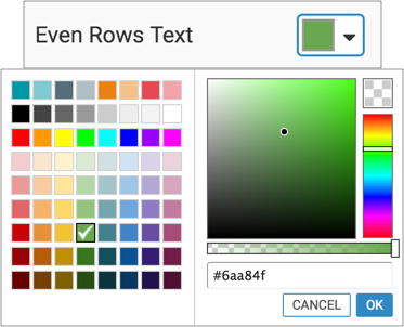 Table 'Even Rows Text' color option