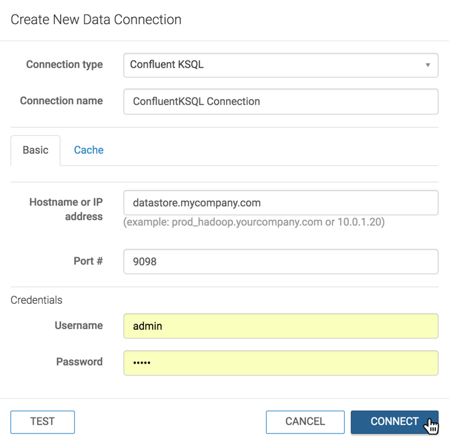 Create New Data Connection Modal Window: Solr